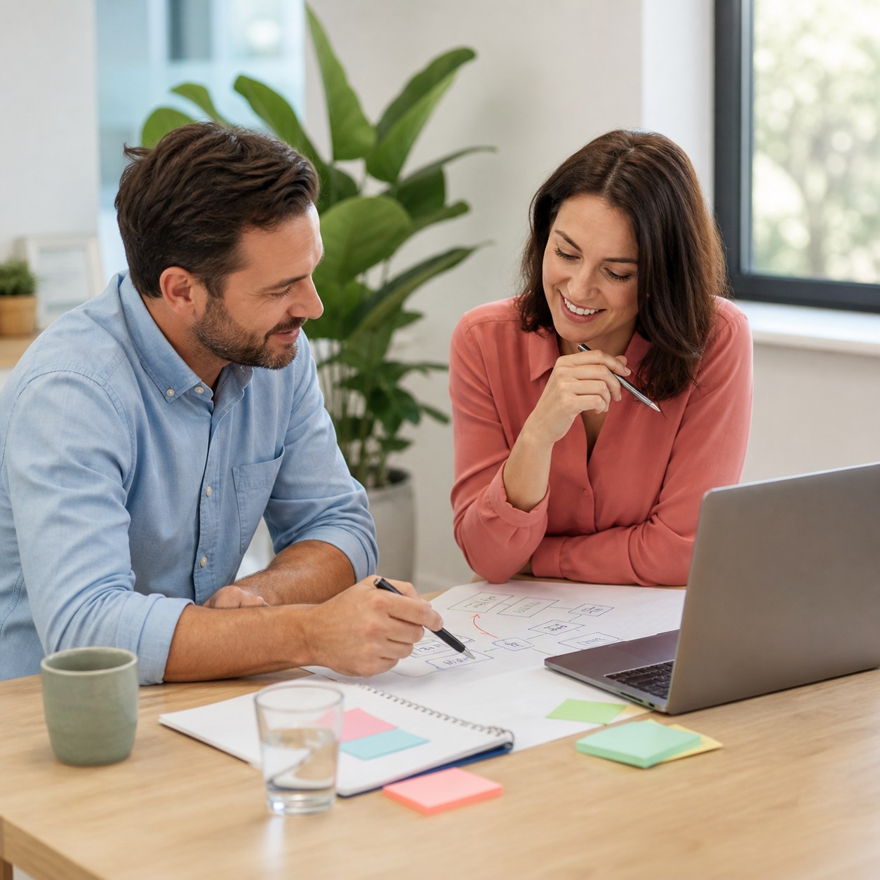 Equipo definiendo un proceso empresarial para una solución de software adaptada